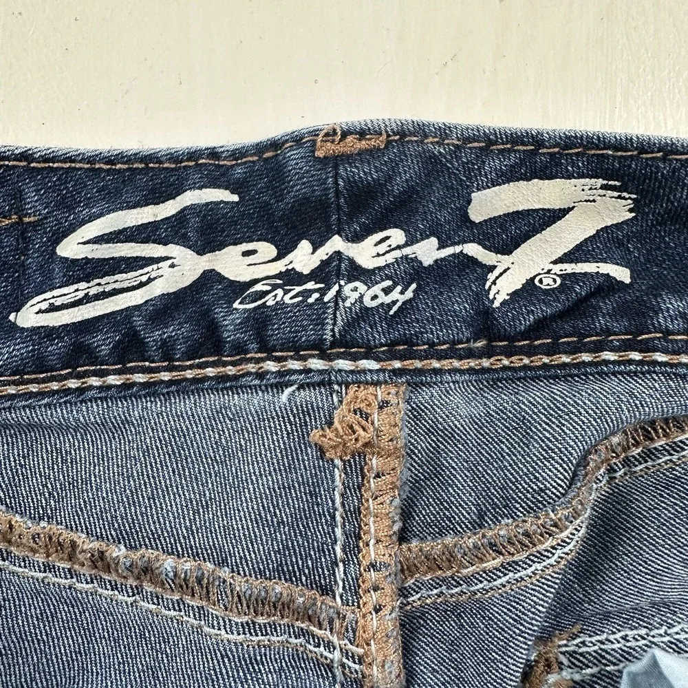 Seven 7 Womens Rocker Slim Jeans 26x27 Blue Stretch‎ Flap Back Pockets Tag Sz 25